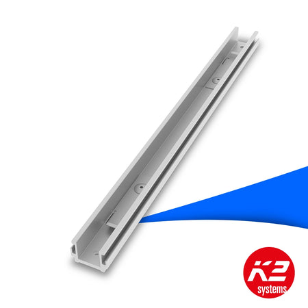 K2 Dome 6 Xpress Connector Long Schienenverbinder aus Aluminium für das Dome 6 Flachdach-Montagesystem.