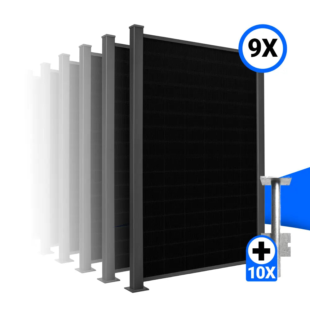 Solarzaun-Montageset für 9 Module Hochkant Erdanker zum Einbetonieren