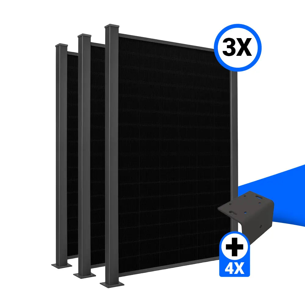 Solarzaun-Montageset für 3 Module Hochkant L-Stein Fussplatte