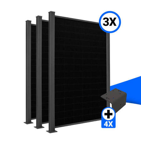 Solarzaun-Montageset für 3 Module Hochkant L-Stein Fussplatte