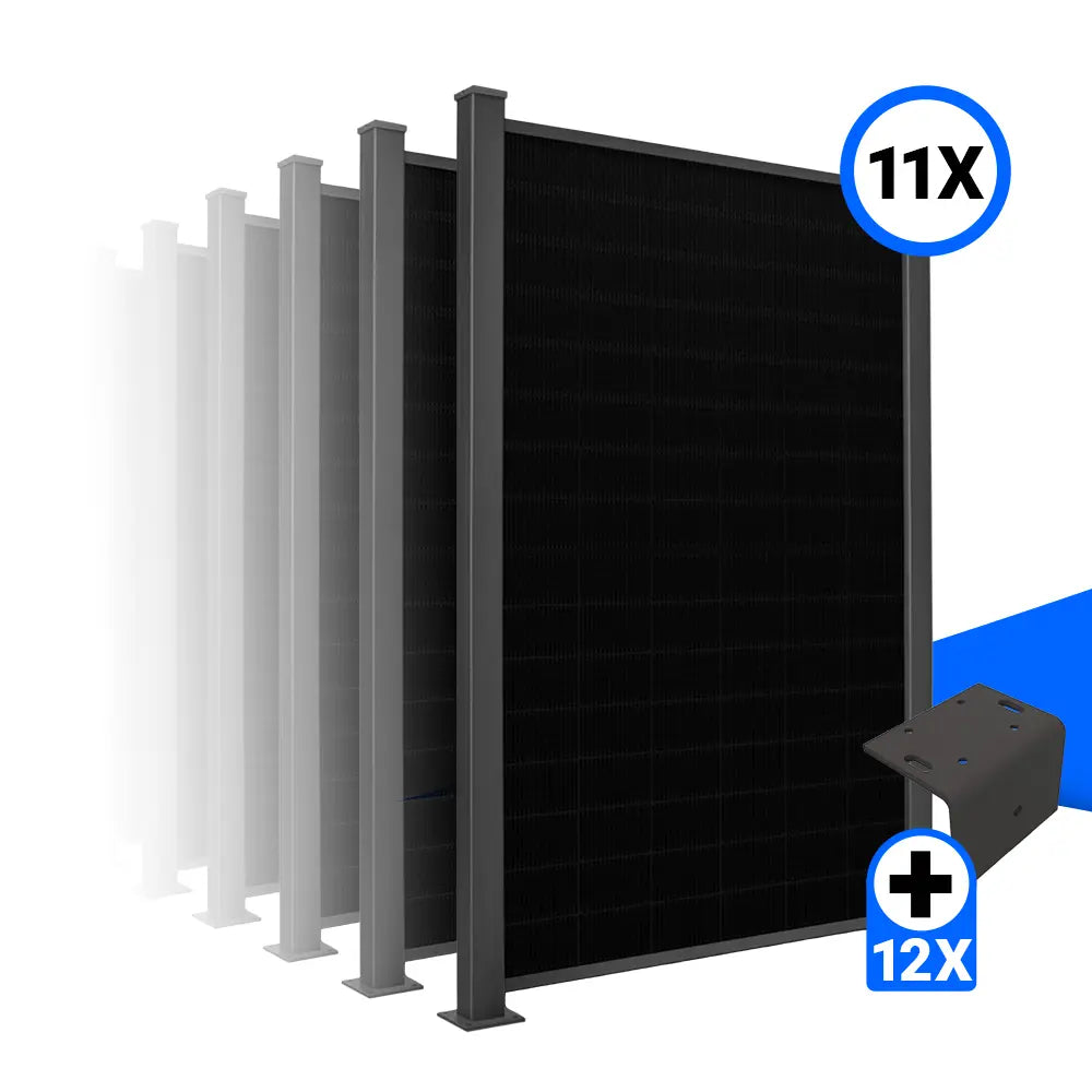 Solarzaun-Montageset für 11 Module Hochkant L-Stein Fussplatte