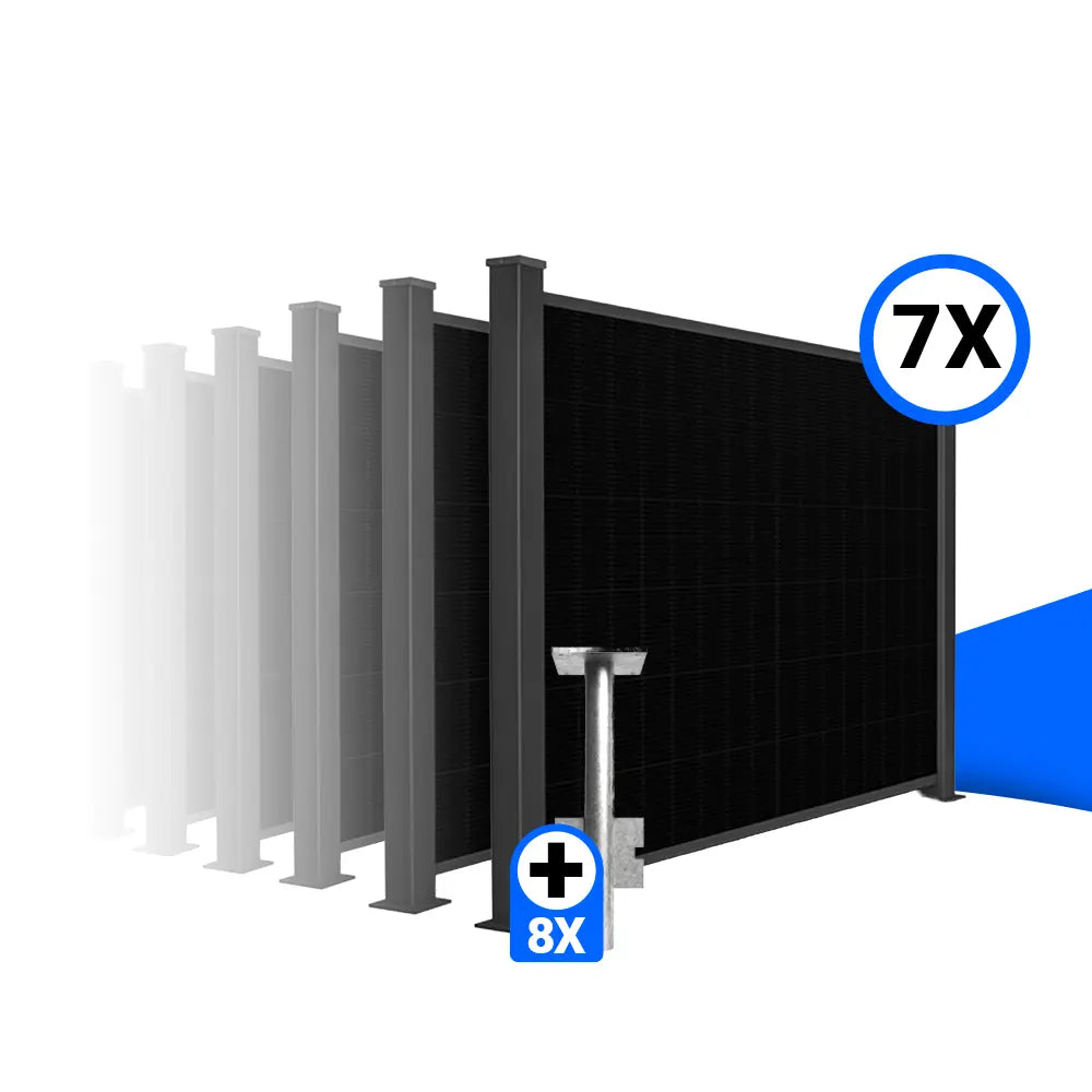 Solarzaun-Montageset für 7 Module Quermontage Erdanker zum Einbetonieren