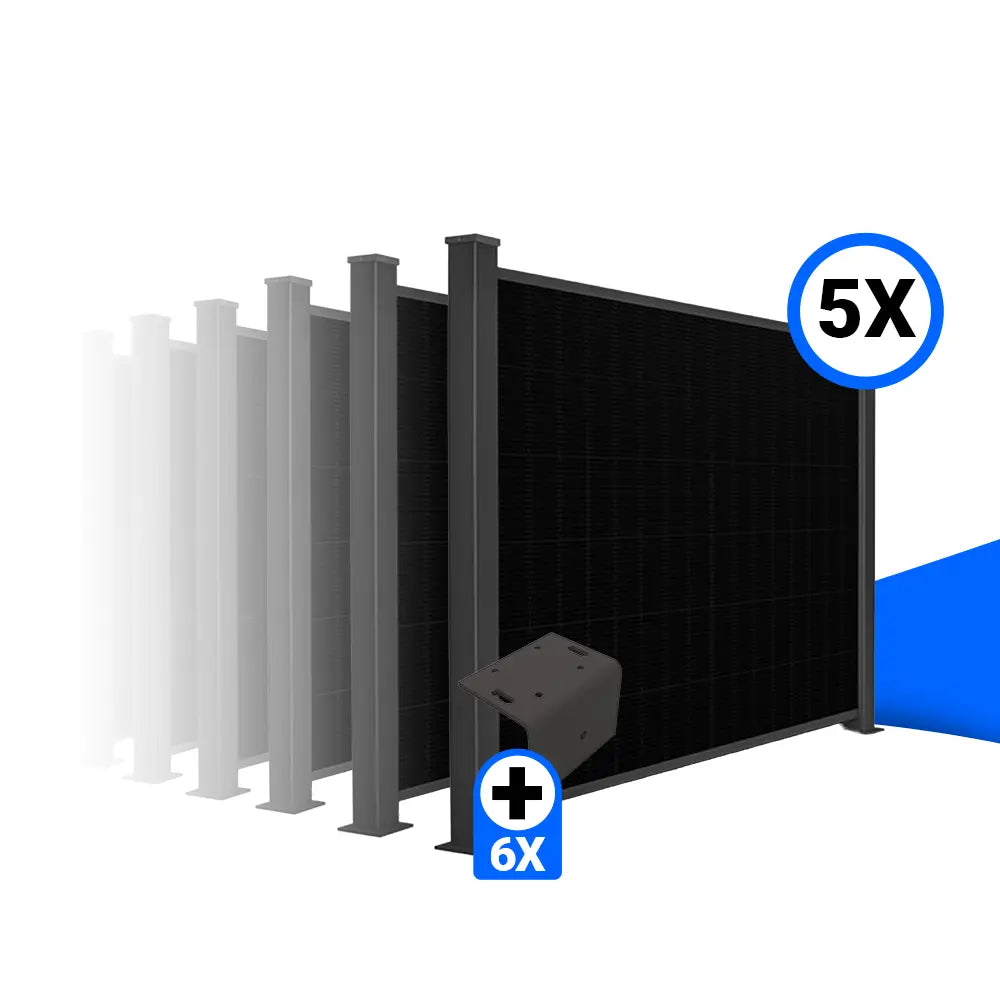 Solarzaun-Montageset für 5 Module Quermontage L-Stein Fussplatte