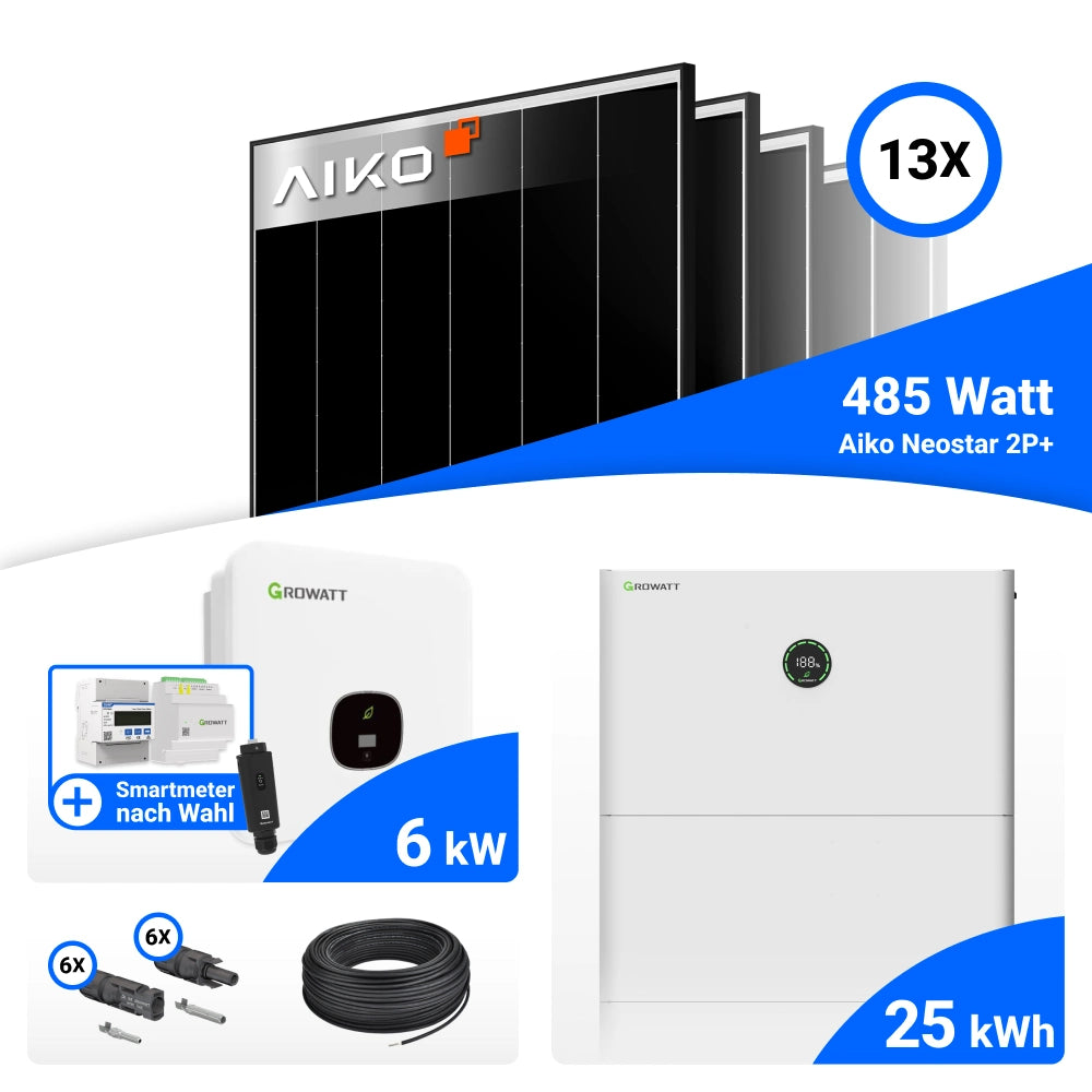 Lieferumfang PV Komplettset 6 kWp mit AIKO 485W Black Frame und Growatt MOD6000TL3-XH-BP