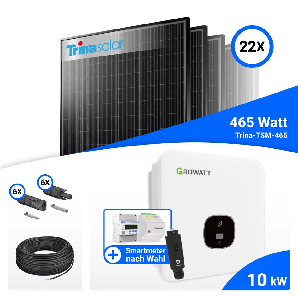 PV Komplettset 10 kWp – 22x Trina 465W Black Frame & Growatt MOD 10KTL3-XH BP mit Speicheroption
