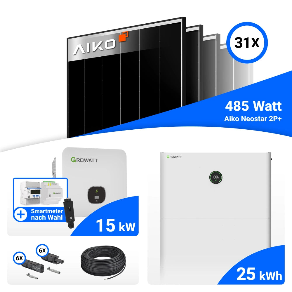 Set-Bestandteile 15 kWp PV Komplettset mit AIKO 485W Black Frame und Growatt MOD15KTL3-HU
