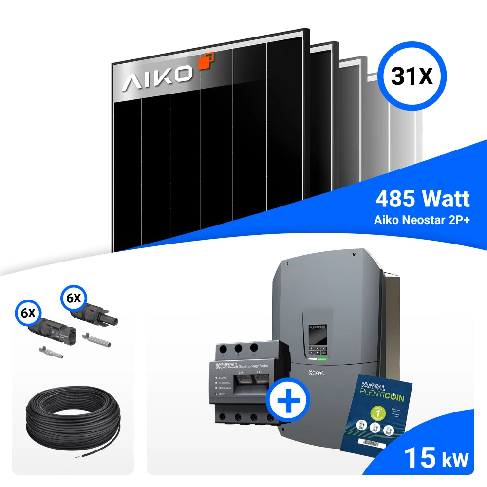 Lieferumfang PV Komplettset 15 kWp AIKO und Kostal