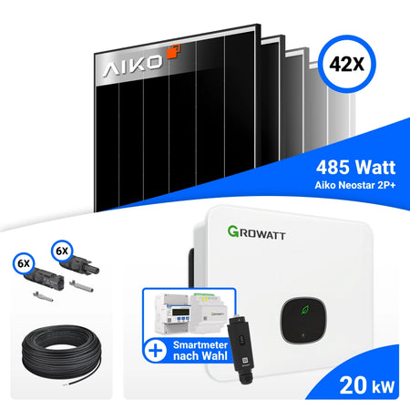 Lieferumfang PV Komplettset 20 kWp mit AIKO 485W Black Frame und Growatt MID20KTL3-XH