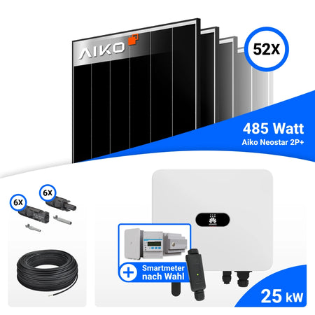 Lieferumfang PV Komplettset 25 kWp mit AIKO 485W Black Frame und Huawei SUN2000-25K-MB0