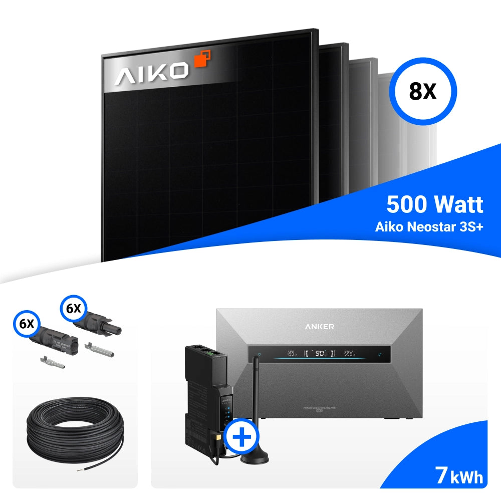 Teil des Lieferumfangs: 4000W Solarkraftwerk mit Speicher - 8x AIKO 500W Full Black bifazial & Anker Solix Max AE111