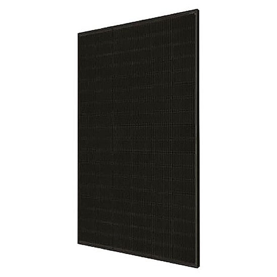 Schwarzes Solarmodul bestehend aus vielen kleinen Solarzellen, die in einem Raster angeordnet sind