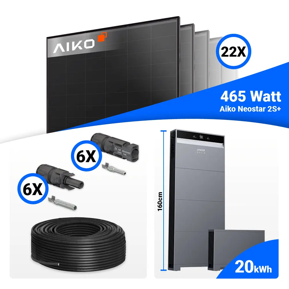 Solaranlage 10 kWp Komplettset AIKO 465W Full Black + Anker SOLIX X1-H10K-T mit Speicheroption