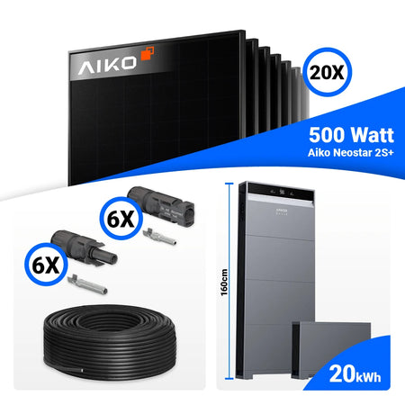 Anker SOLIX X1-H10K-T mit 20 kWh Stromspeicher im 10 kWp PV Komplettset mit 20x AIKO Full Black Modulen