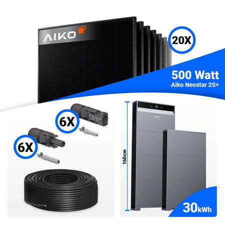 10 kWp PV Komplettset für maximale Autarkie mit 20x AIKO 500W, Anker SOLIX X1-H10K-T und 30 kWh Speicherblock