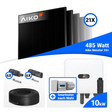 PV Komplettset 10 kWp mit AIKO 485W Full Black und Huawei MAP0