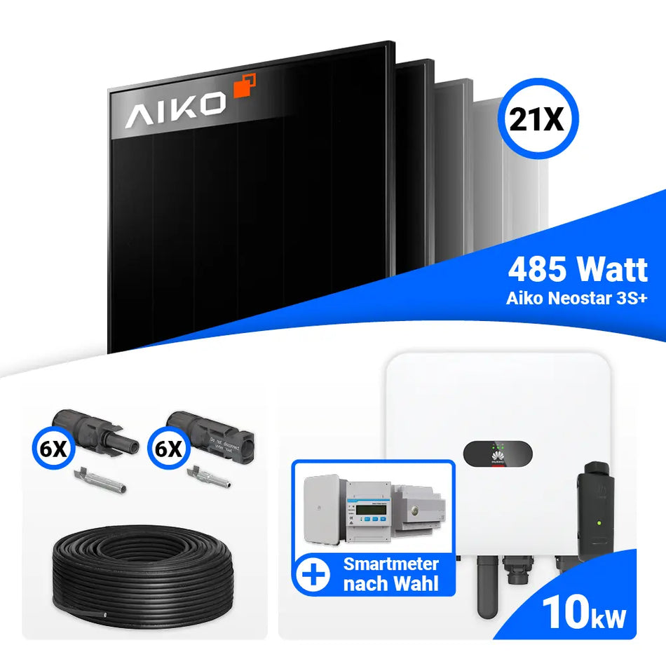 PV Komplettset 10 kWp mit AIKO 485W Full Black und Huawei MAP0