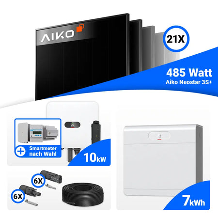 Solaranlage 10 kWp Komplettset mit 21x AIKO 485W Full Black