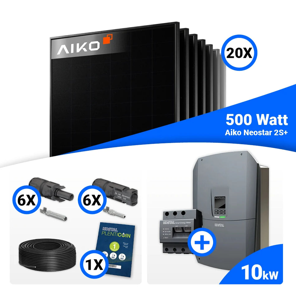 PV Komplettset 10 kWp – 20x AIKO 500W Full Black & Kostal G3 M Plenticore mit Speicheroption