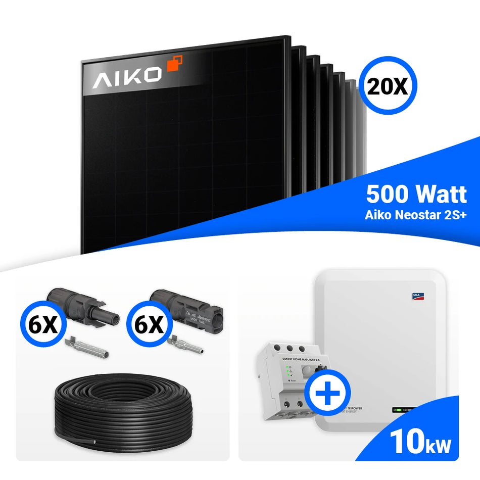 PV Komplettset 10 kWp – 20x AIKO 500W Full Black & SMA STP10.0-3SE-40 mit Speicheroption