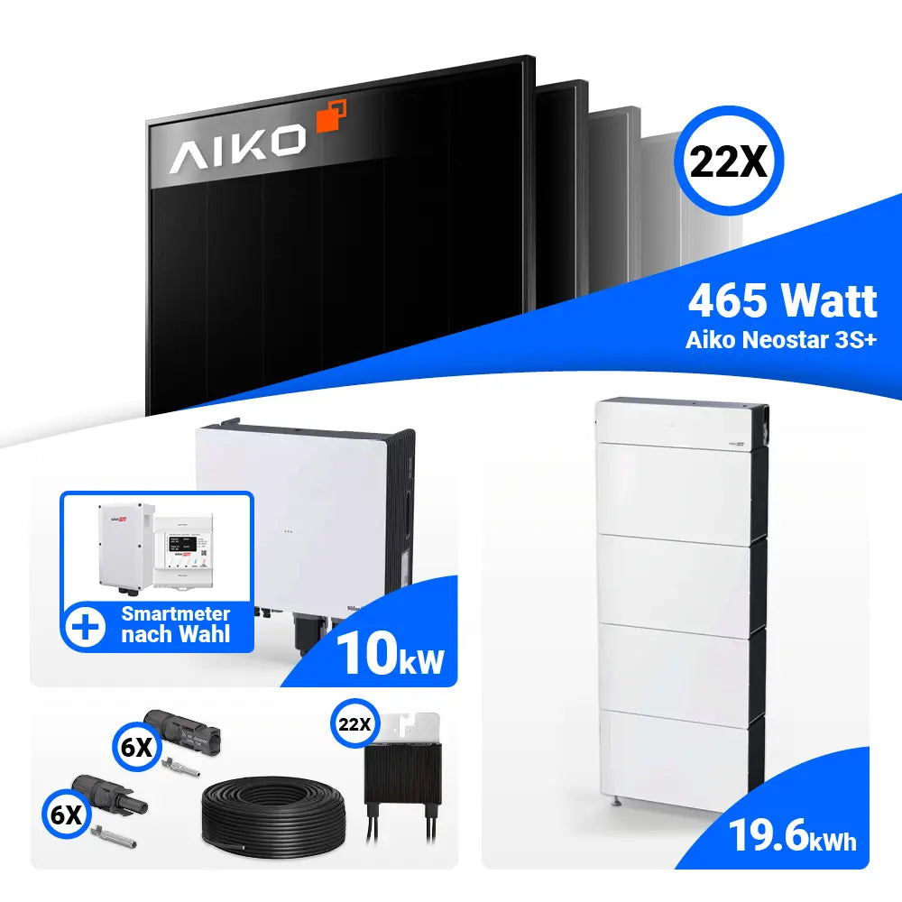 Schwarze AIKO 465W Solarmodule auf Hausdach - 10 kWp PV-Anlage Komplettset