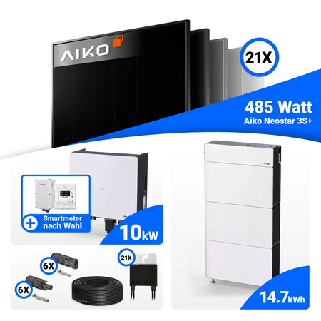 PV Komplettset 10 kWp AIKO 485W Full Black & SolarEdge Nexis Battery Stack 15