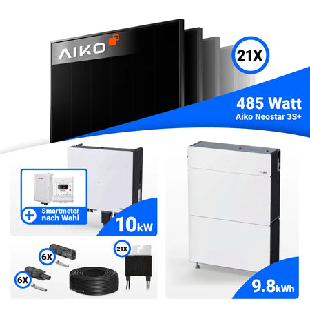 PV Komplettset 10 kWp AIKO 485W Full Black & SolarEdge Nexis Battery Stack 10
