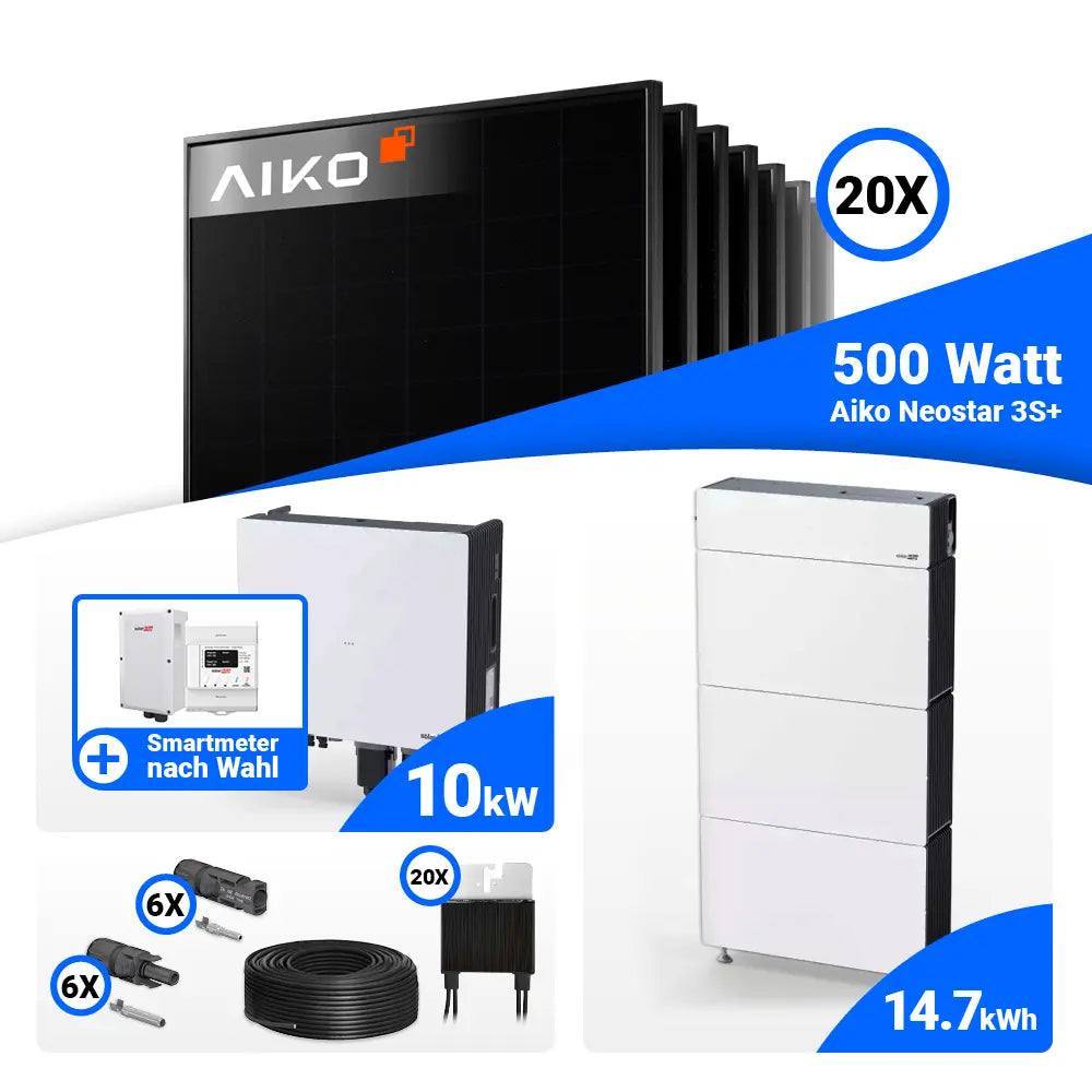 PV Komplettset 10 kWp AIKO 500W Full Black & SolarEdge Nexis Battery Stack 15