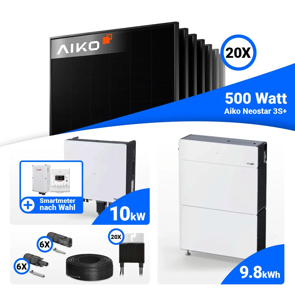 PV Komplettset 10 kWp AIKO 500W Full Black & SolarEdge Nexis Battery Stack 10