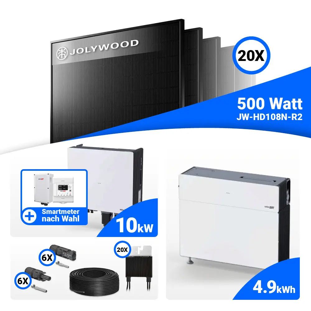 PV Komplettset 10 kWp Jolywood 500W Full Black & SolarEdge Nexis Battery Stack 5