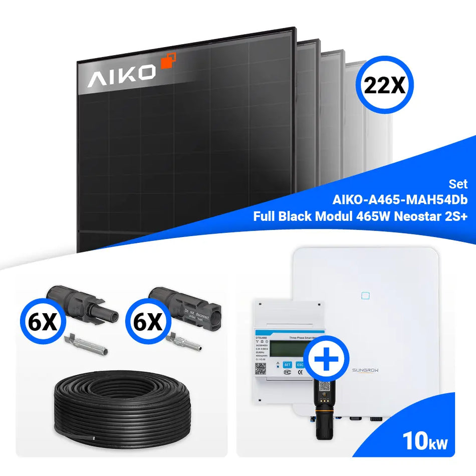 PV Komplettset 10 kWp – 22x AIKO 465W Full Black & Sungrow SH10.0RT-20 mit Speicheroption