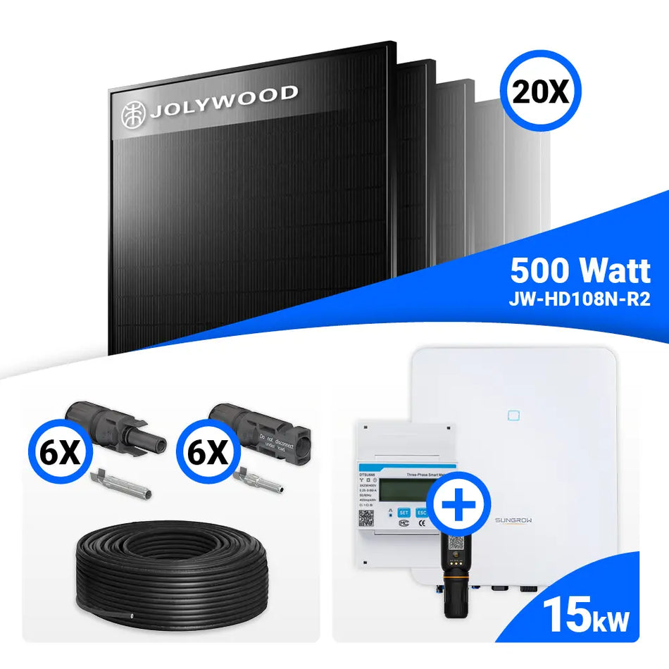 PV Komplettset 10 kWp – 20x Jolywood 500W Full Black & Sungrow SH10.0RT-20 mit Speicheroption