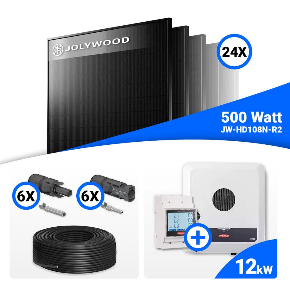 PV Komplettset 12 kWp – 24x Jolywood 500W Full Black & Fronius SYMO-GEN24-12.0-PLUS-SC mit Speicheroption