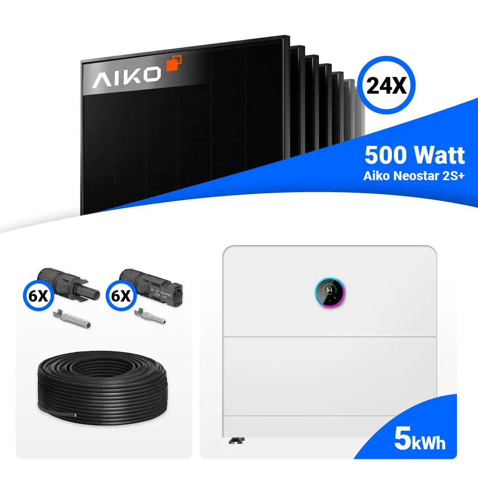 PV Komplettset 12 kWp – 24x AIKO 500W Full Black & GoodWe ESA All in One System