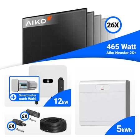 Photovoltaik Komplettset 12 kWp AIKO 465W Full Black Module