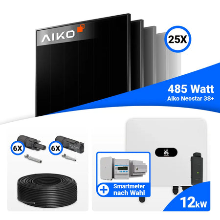 PV Komplettset 12 kWp mit AIKO 485W Full Black und Huawei SUN2000-12K-MB0