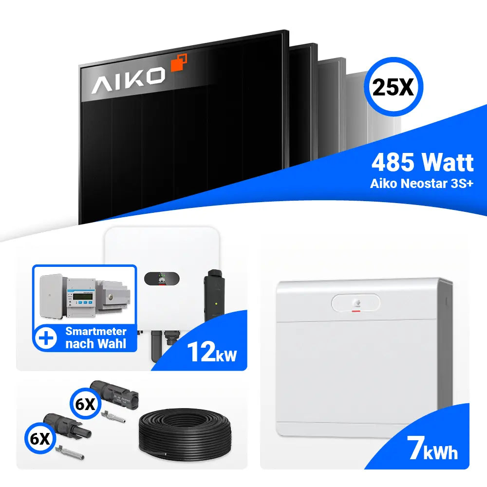 Solaranlage 12 kWp Komplettset mit 25x AIKO 485W Full Black