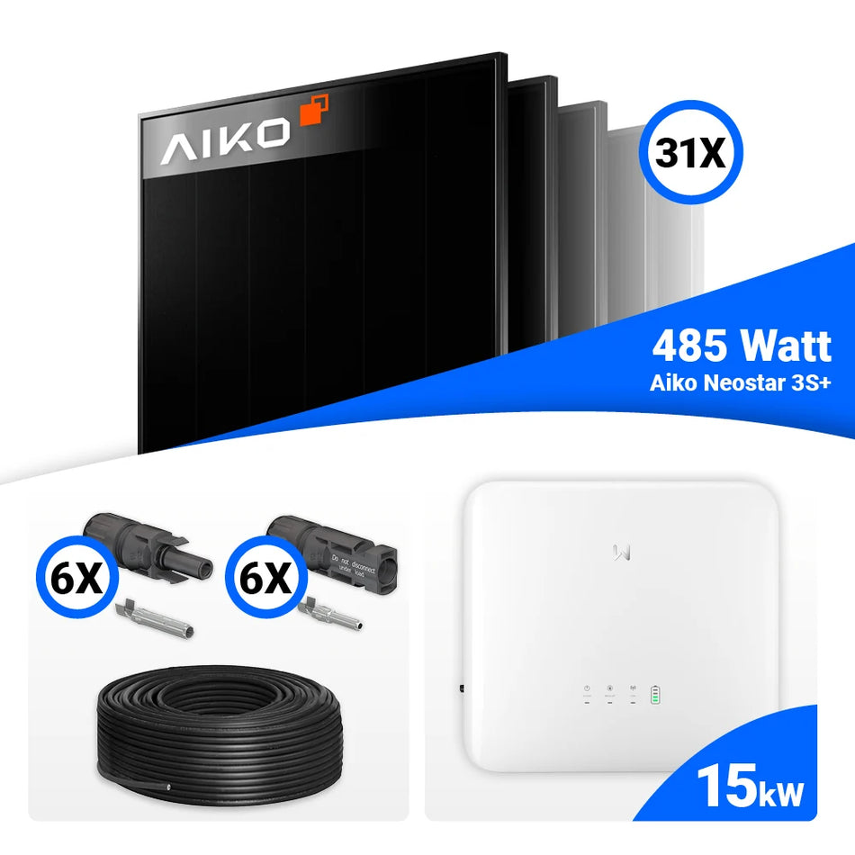 PV Komplettset 15 kWp – 31x AIKO 485W Full Black & GoodWe GW15K-ET-20 mit Speicheroption