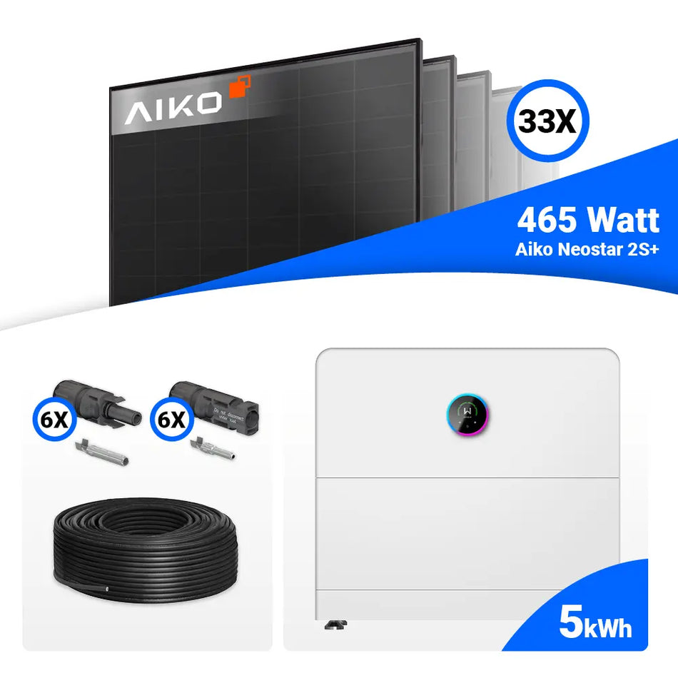 PV Komplettset 15 kWp – 33x AIKO 465W Full Black & GoodWe ESA All in One System