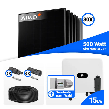 PV Komplettset 15 kWp mit AIKO 500W Full Black und Huawei SUN2000-15K-MB0