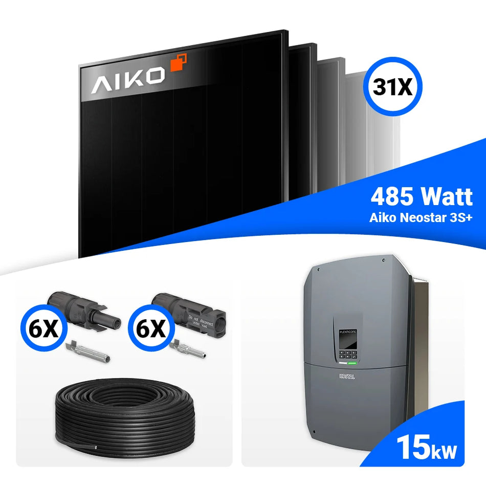 PV Komplettset 15 kWp – 31x AIKO 485W Full Black & Kostal G3 L Plenticore mit Speicheroption