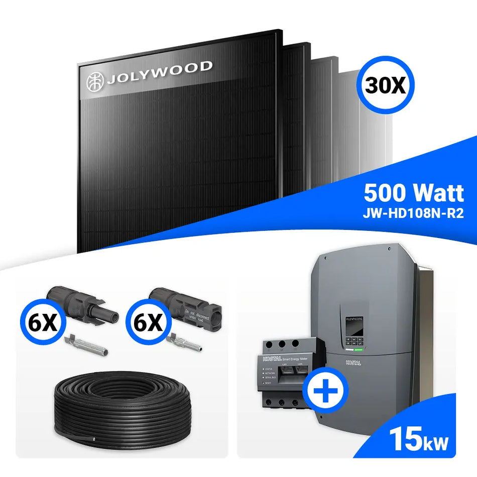 PV Komplettset 15 kWp – 30x Jolywood 500W Full Black & Kostal G3 L Plenticore mit Speicheroption