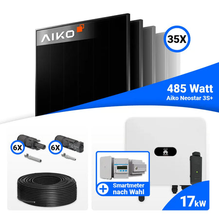 PV Komplettset 17 kWp mit AIKO 485W Full Black und Huawei SUN2000-17K-MB0