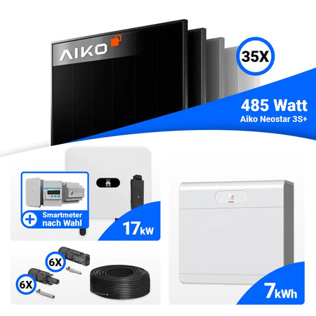 Solaranlage 17 kWp Komplettset mit 35x AIKO 485W Full Black