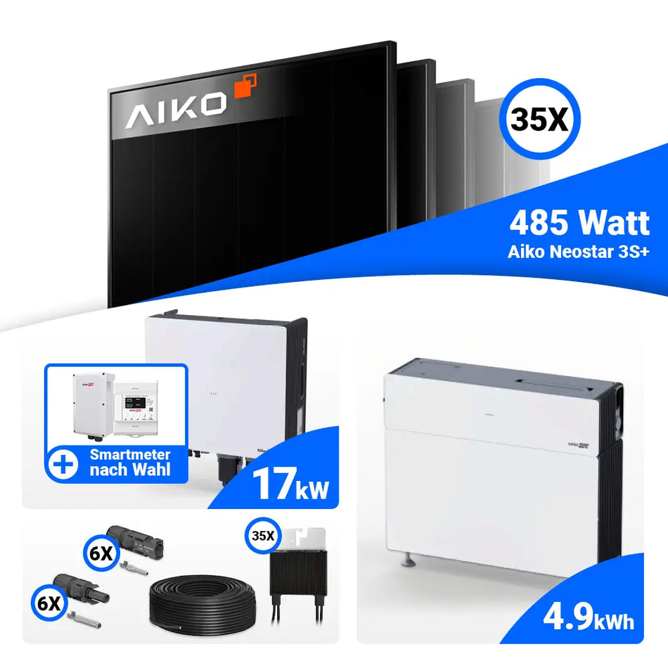 PV-Komplettset 17 kWp mit 35x AIKO 485W Full Black und SolarEdge Nexis