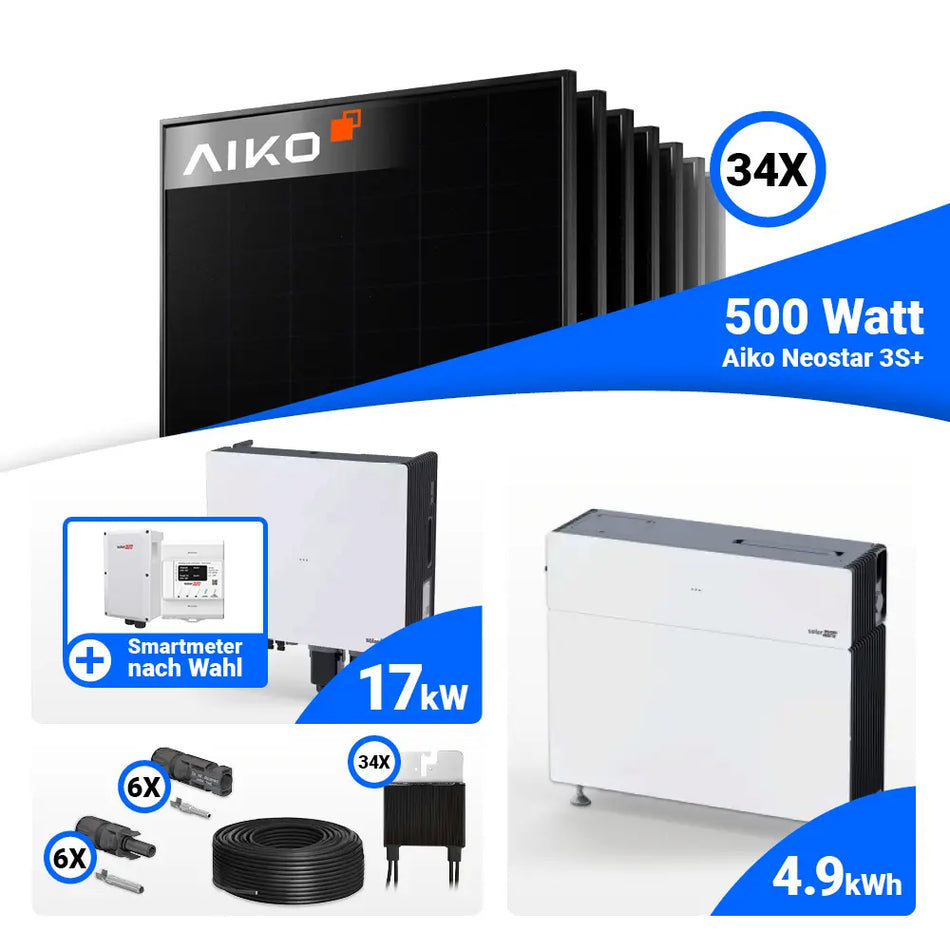 PV Komplettset 17 kWp AIKO 500W Full Black & SolarEdge Nexis Battery Stack 5