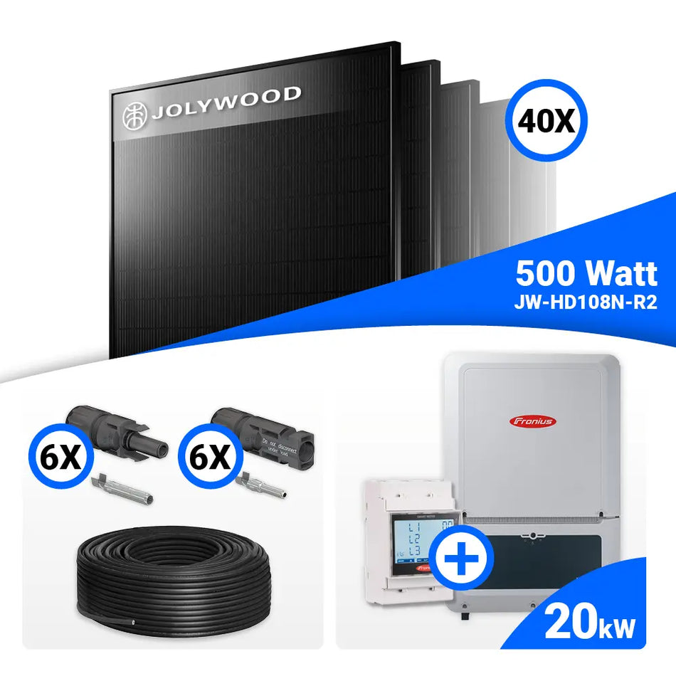 PV Komplettset 20 kWp – 40x Jolywood 500W Full Black & Fronius Verto Plus 20.0 mit Speicheroption