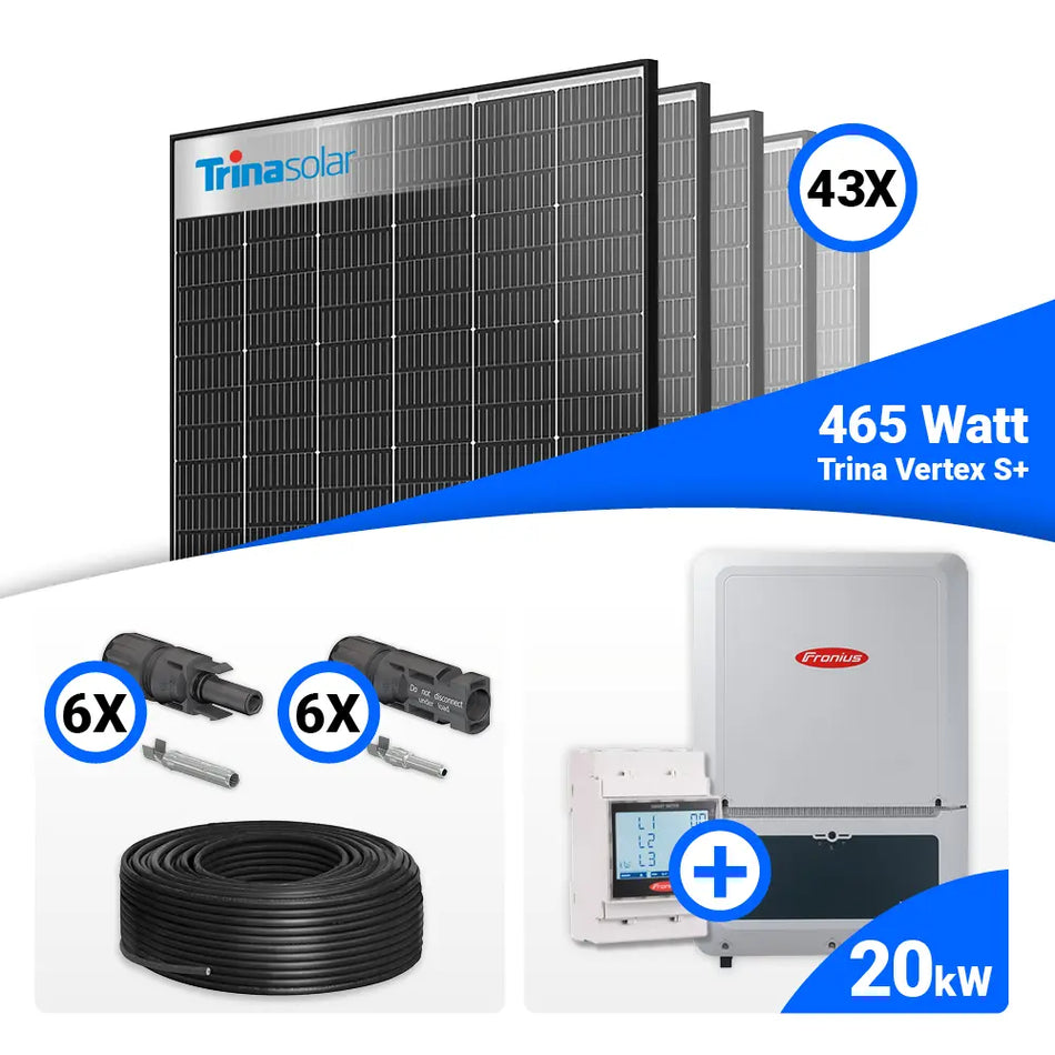 PV Komplettset 20 kWp – 43x Trina 465W Black Frame & Fronius Verto Plus 20.0 mit Speicheroption
