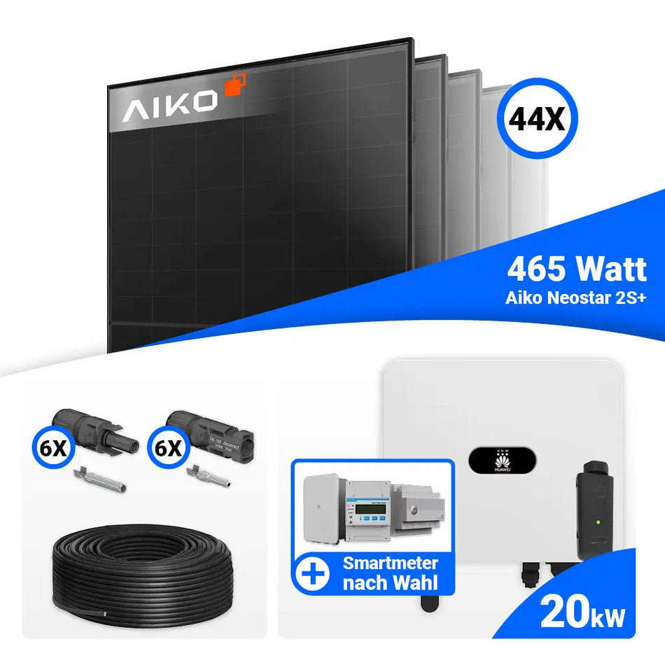 PV Komplettset 20 kWp mit AIKO 465W Full Black und Huawei SUN2000-20K-MB0