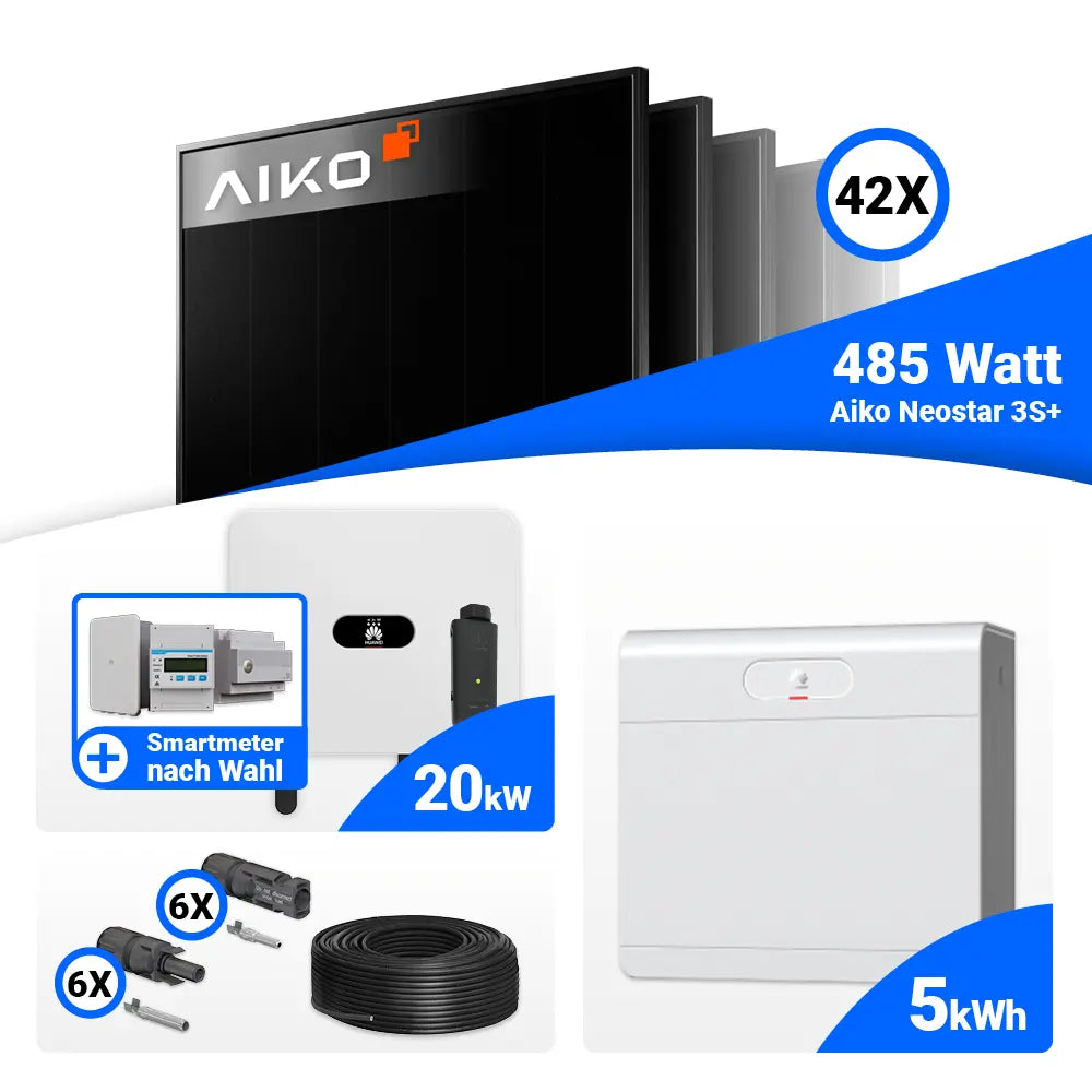 20 kWp Photovoltaik Set AIKO 485W Full Black Huawei SUN2000