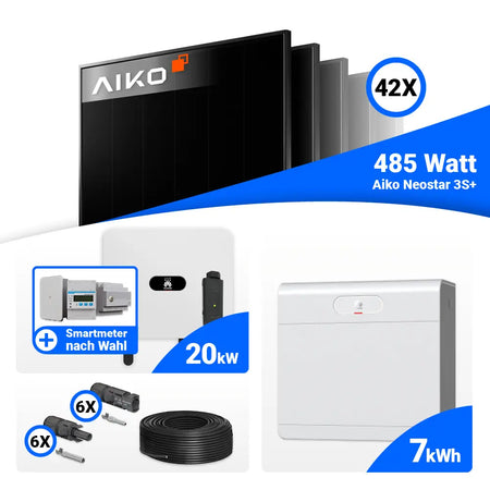 Solaranlage 20 kWp Komplettset mit 42x AIKO 485W Full Black